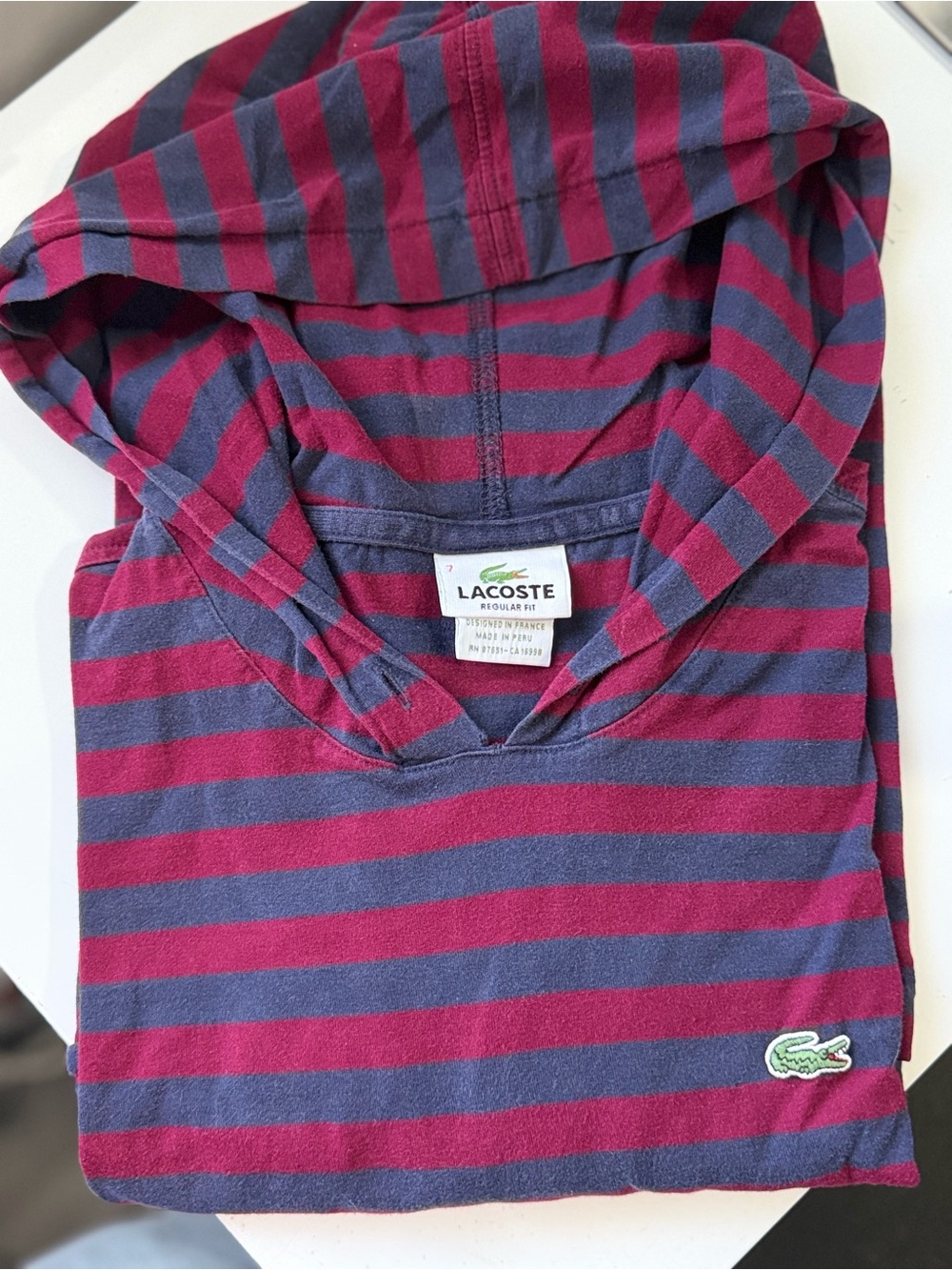Lacoste Men’s Hooded Striped Sweatshirt in Burgundy & Navy
